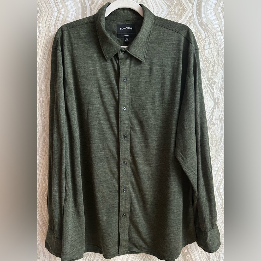 BONOBOS men’s XXL merino wool blend button front SHIRT Heather GREEN 2XL